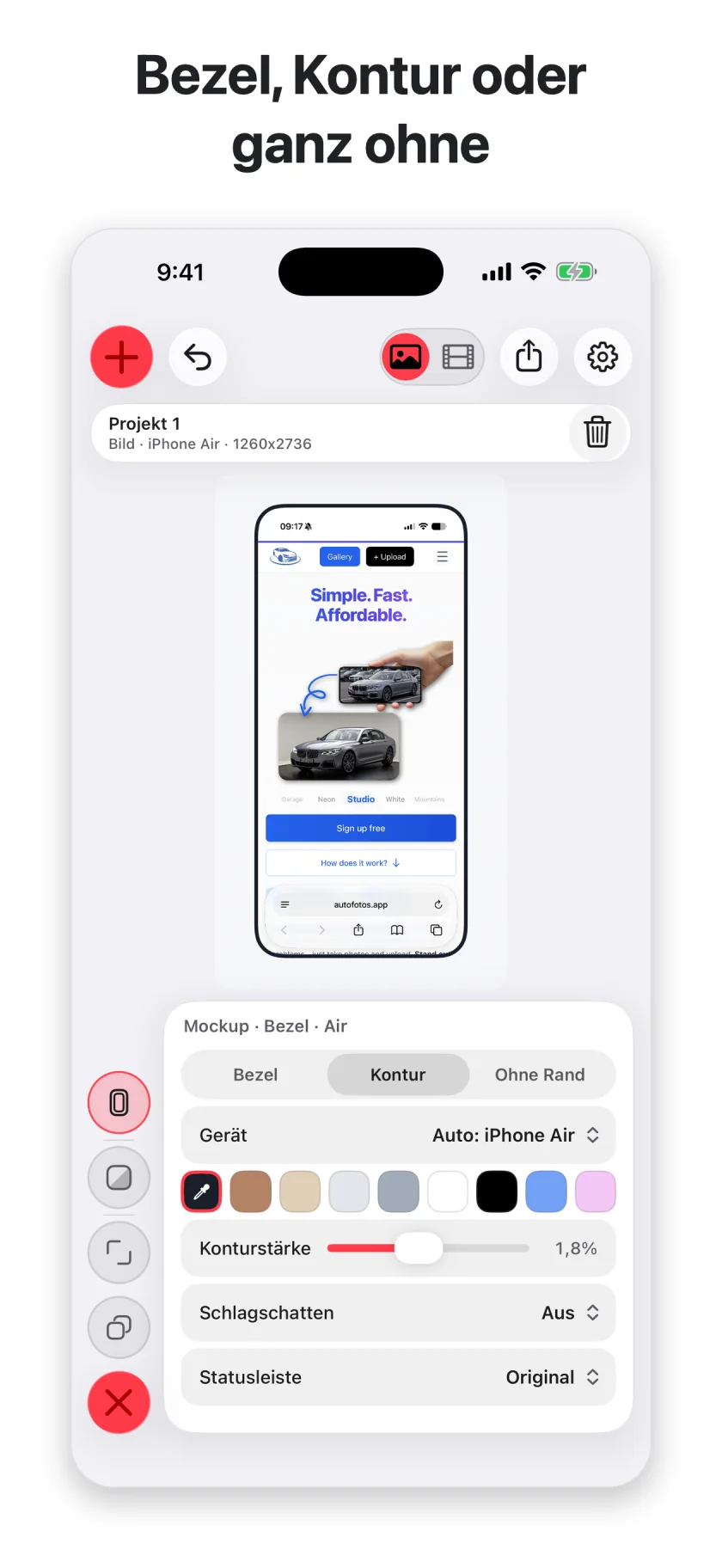 Appodium Screenshot: Bezel, Kontur oder ganz ohne