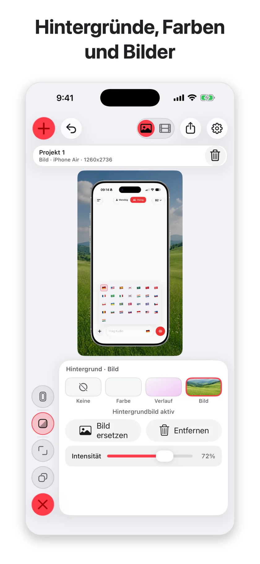 Appodium Screenshot: Hintergründe, Farben und Bilder