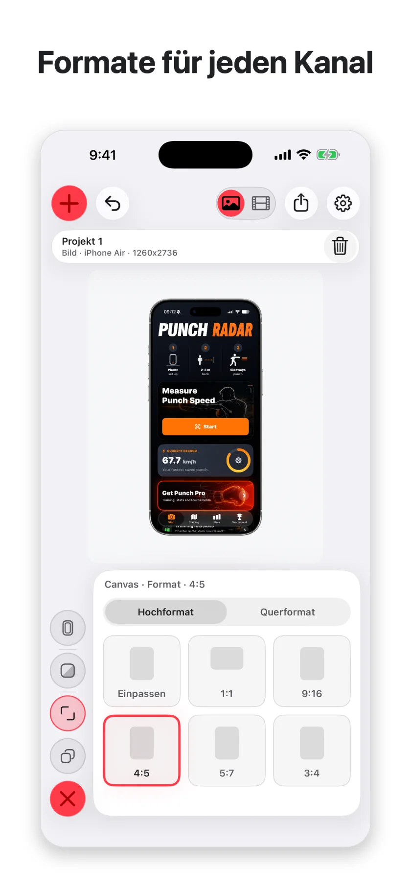 Appodium Screenshot: Formate für jeden Kanal