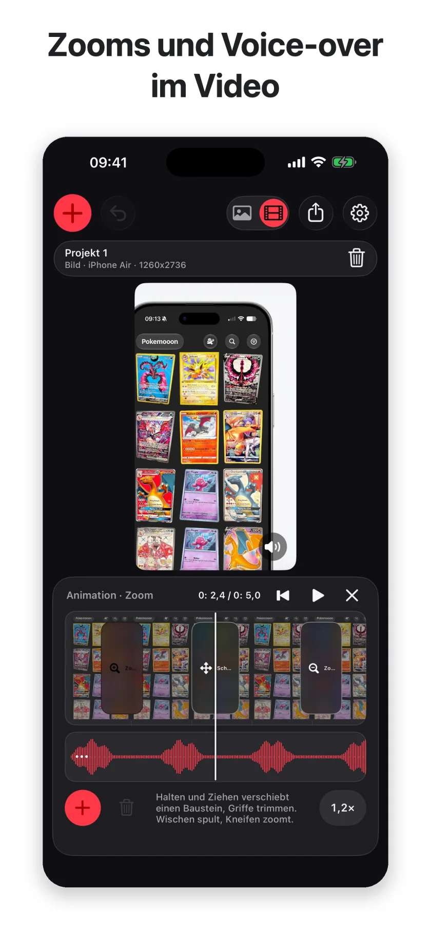 Appodium Screenshot: Zooms und Voice-over im Video